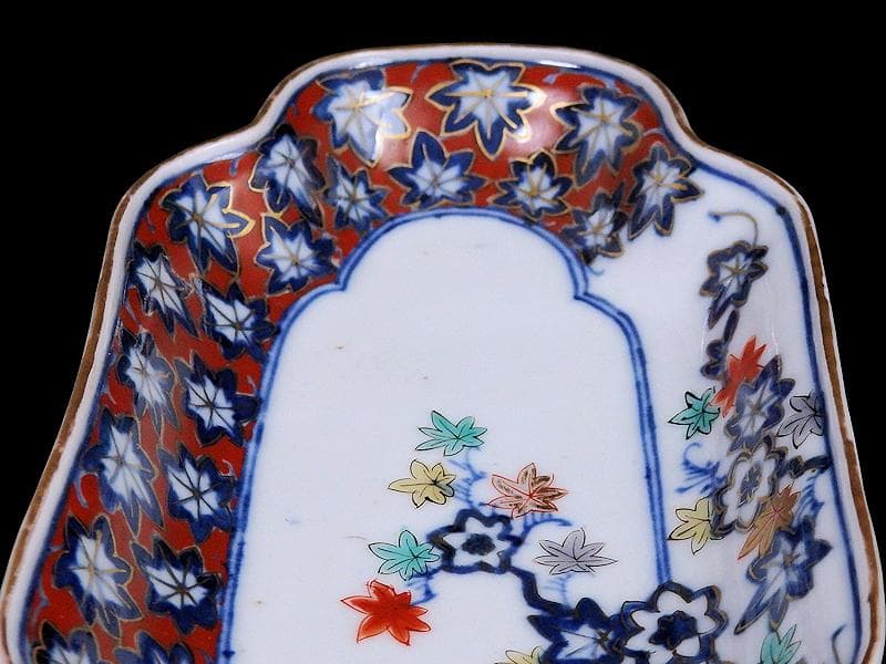 大聖寺伊万里 金襴手 紅葉の図 隅切長皿 N1071AS-DCl