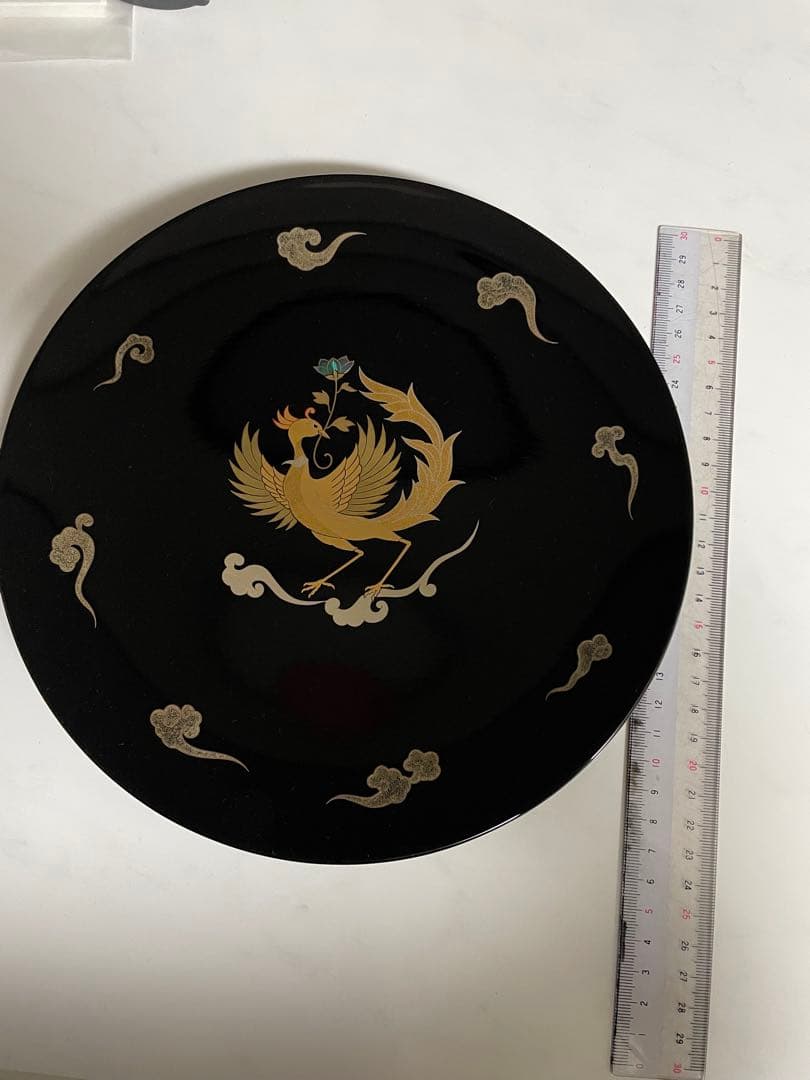 漆器 鳳凰デザイン 皿 直径25cm