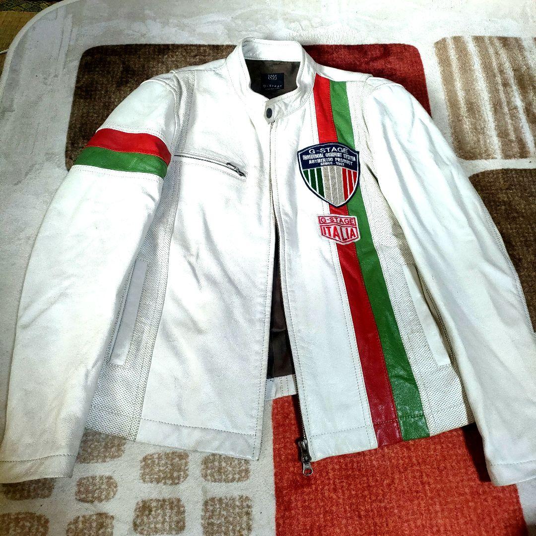 イタリアカラー ホワイトレザージャケット 本革
