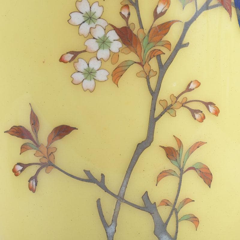 七宝焼 黄釉 花鳥文 花瓶 唐木台・箱付 D 9821 - メルカリ