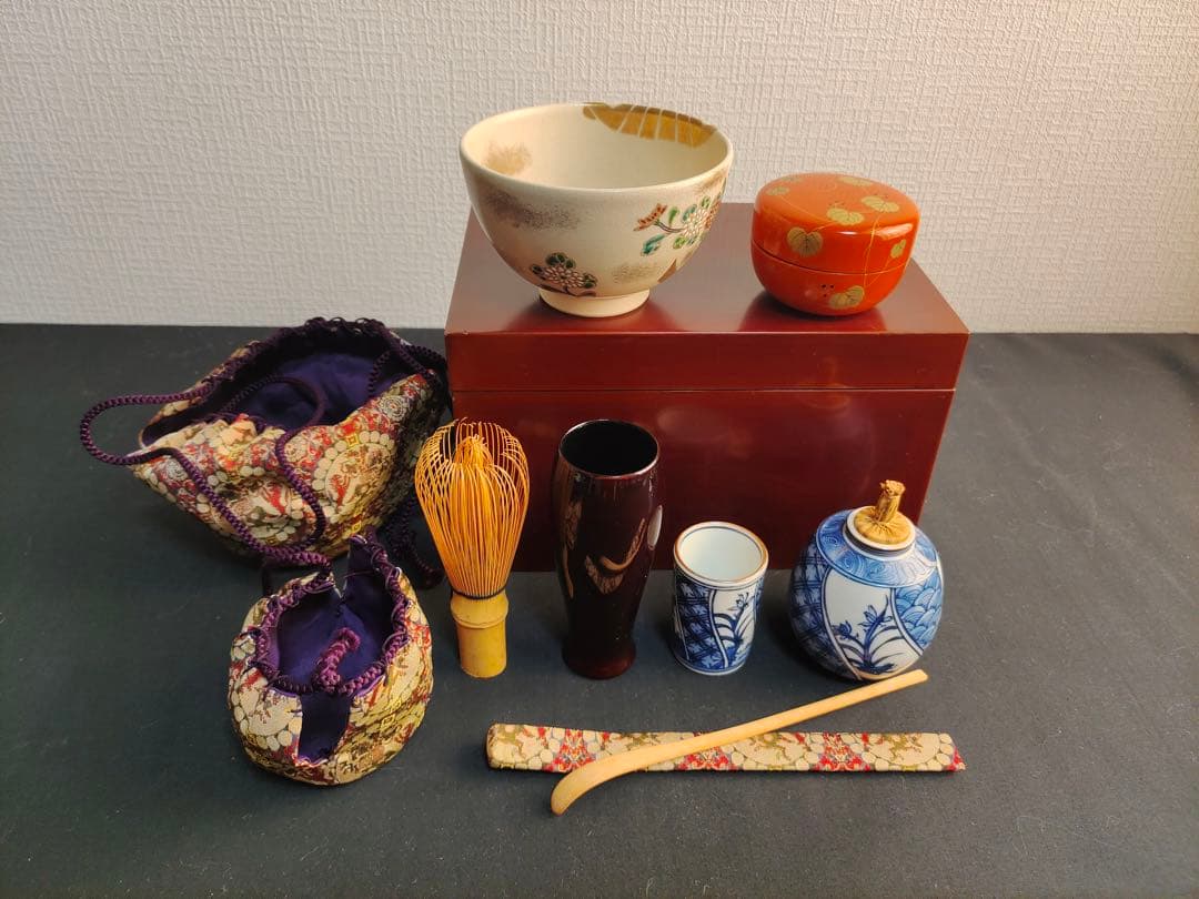 漆塗 利休茶箱 茶箱揃 平安春峰 野点 茶事 茶器 茶道具 セット