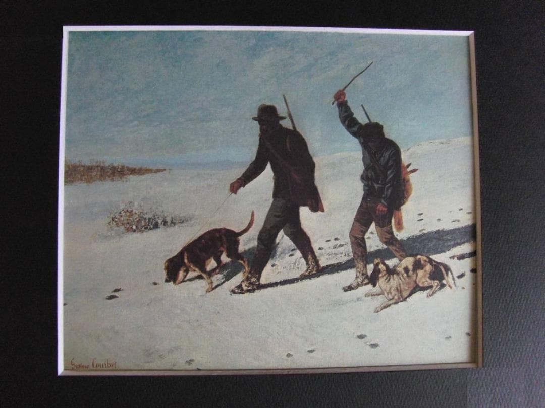 ギュスターヴ・クールベ、【密猟者】、希少な額装用画集より、状態良好、新品額装付
