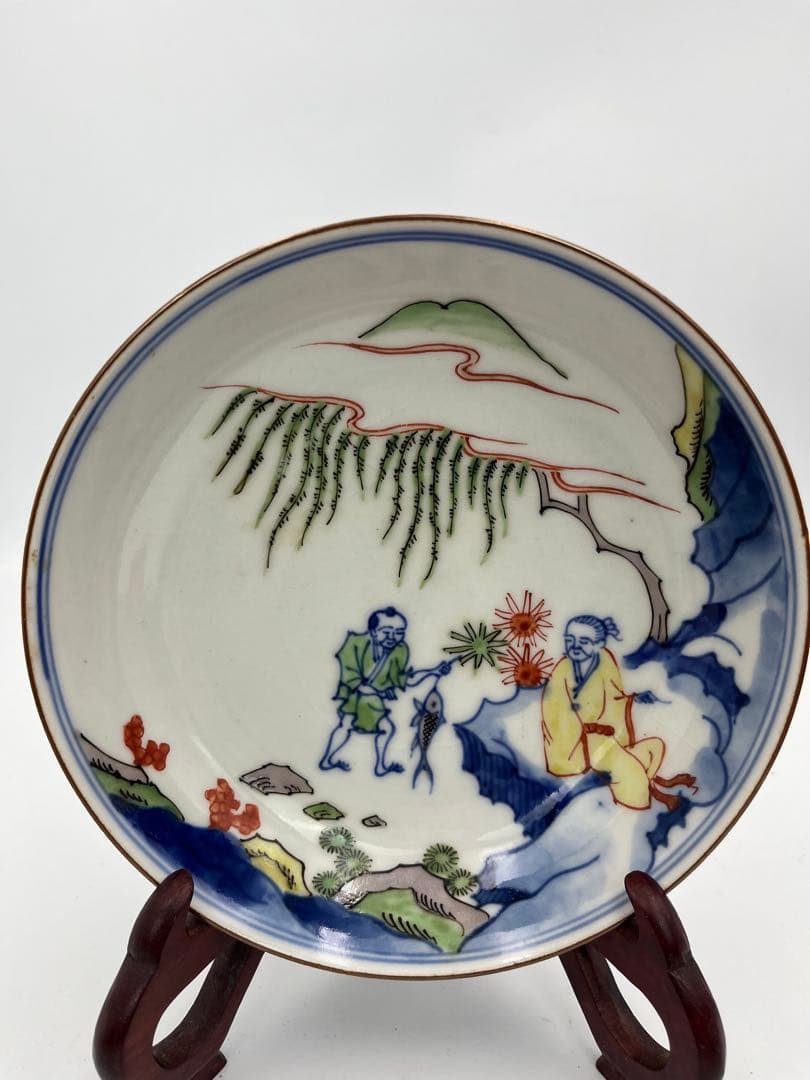 中国美術清時代仏像 置物 弥勒 粉彩 赤絵中皿ニュウあり