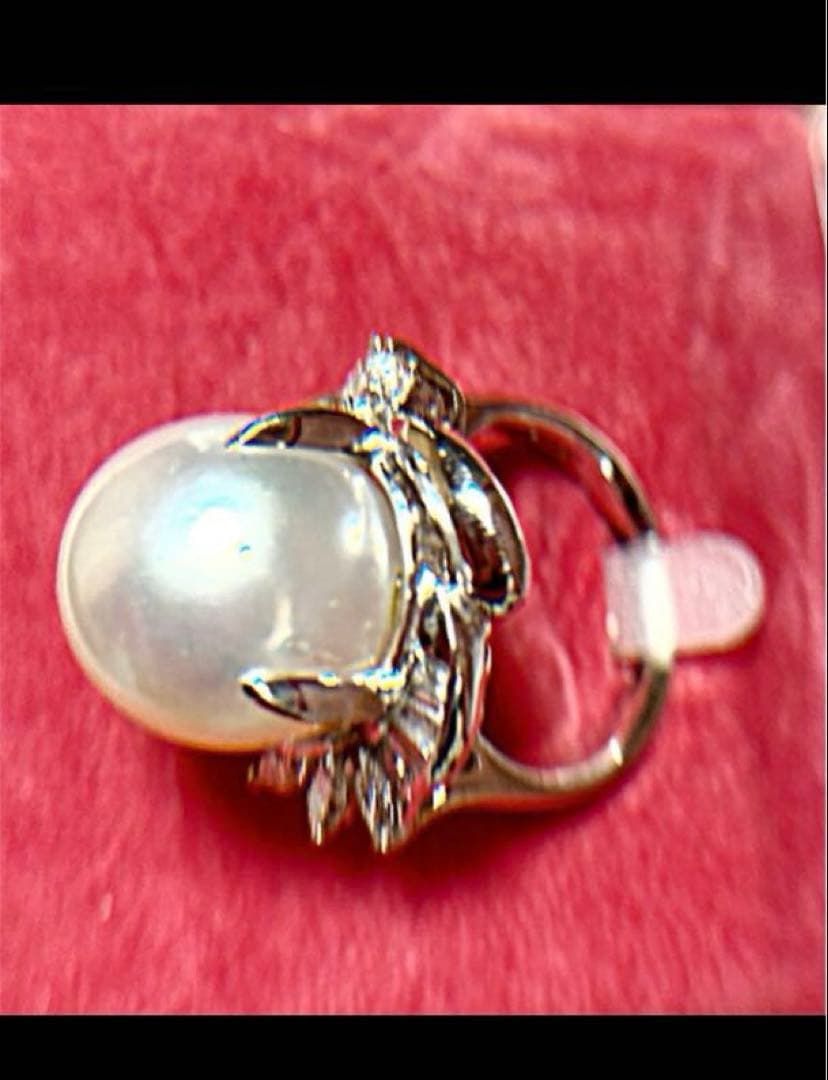 希少パール大粒プラチナダイヤ入りリング