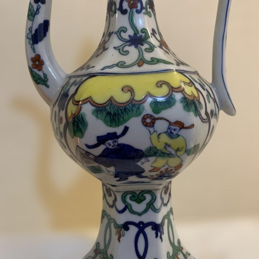 大明嘉靖年製　時代物　中国　古い水差し　手描き　高さ29㎝