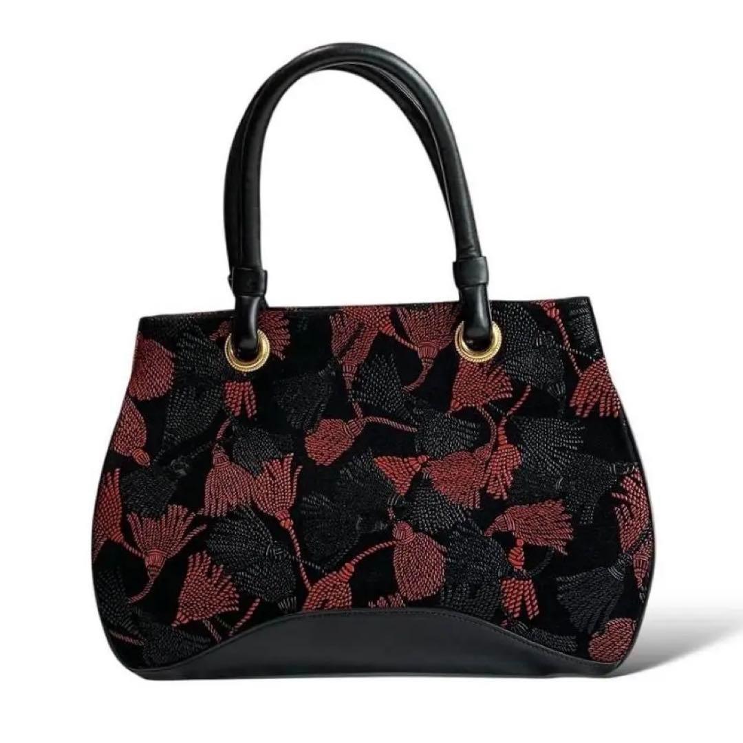 極美品 印傳屋 インデンヤ ベネッセージ ハンドバッグ レザー 房柄 タッセル