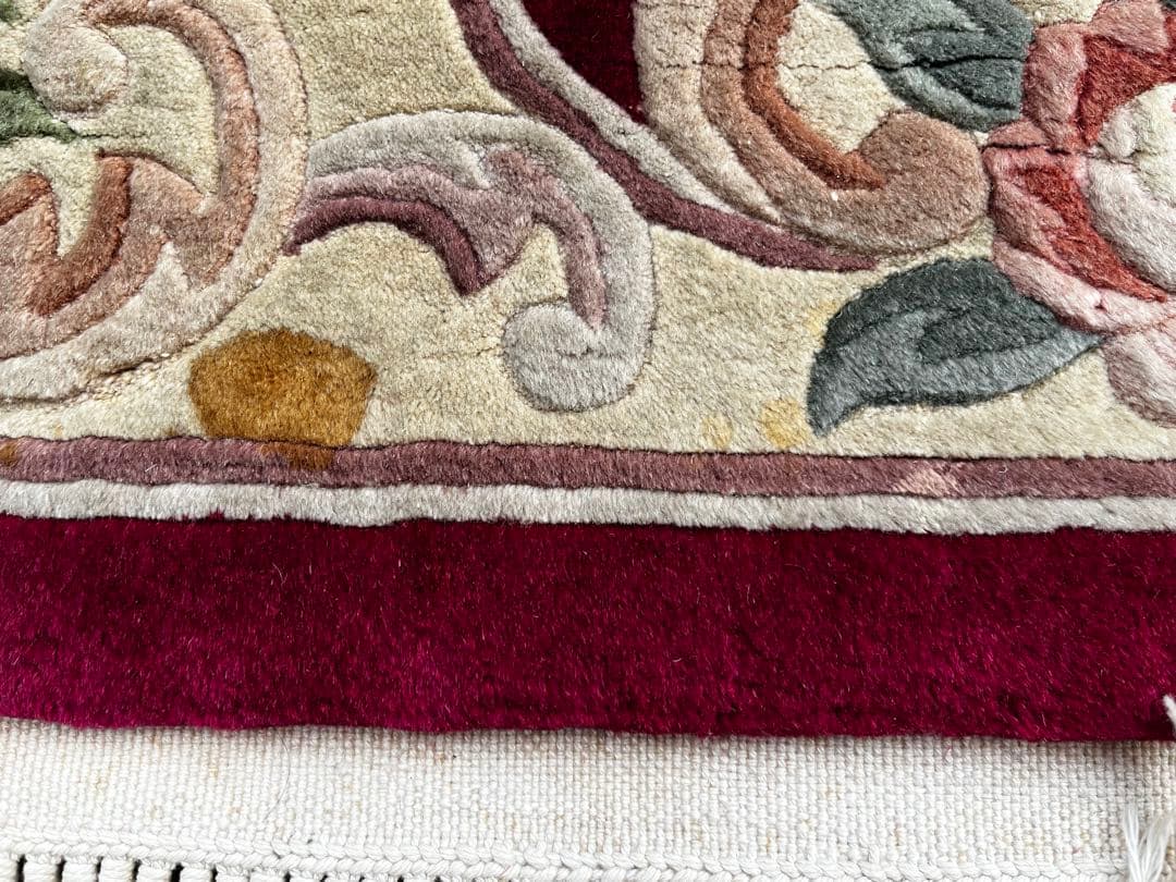 緞通 段通 絨毯 肉厚 花柄 房あり 厚さ2cm 綺麗なワインレッド - メルカリ