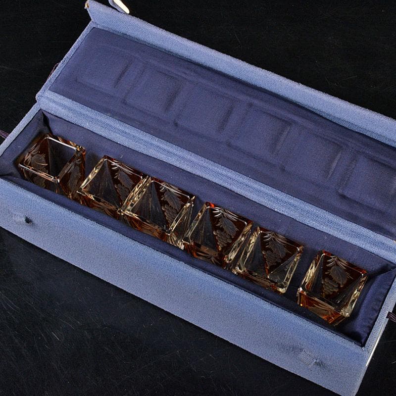 ボヘミアガラス グラビュール 葡萄図 ショットグラス 6客 D R6362