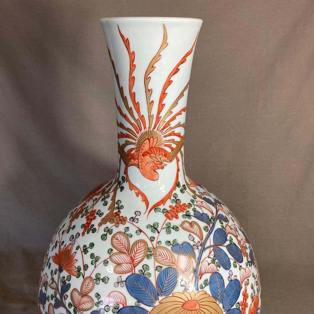 【源右衛門】古伊万里の伝統　日本の名窯　舘林源右衛門作　染錦菊牡丹鳳凰文　大花瓶