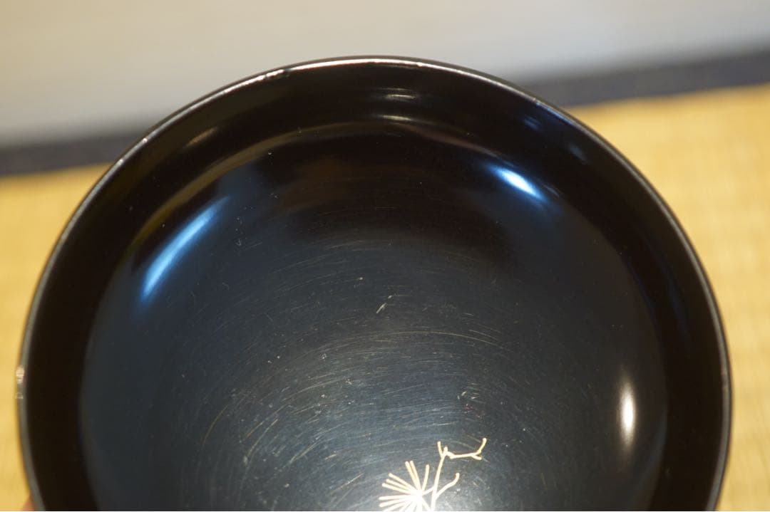 輪島塗 松鶴図金蒔絵 黒漆 吸物椀 2客 / 木製漆器 茶懐石