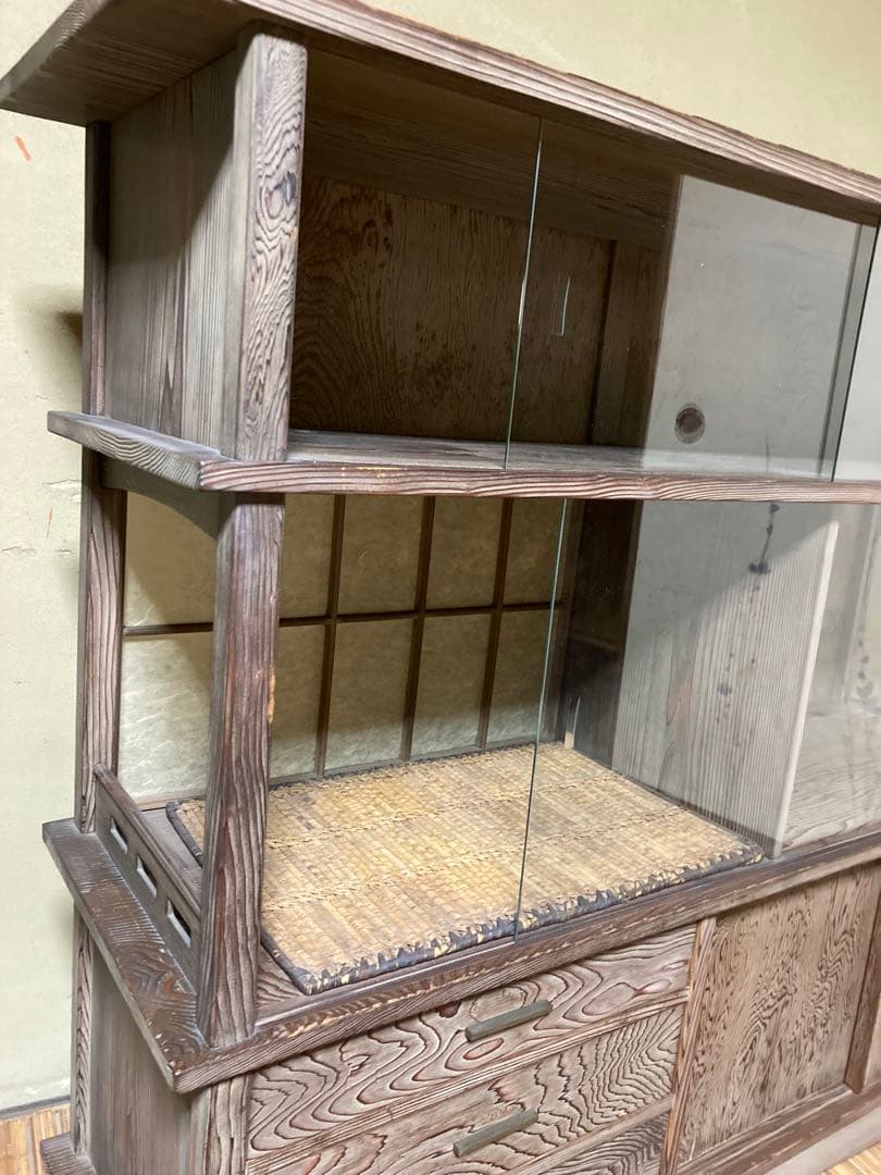 神代杉】 骨董 アンティーク 飾り棚 茶箪笥 水屋 古民具 天板一枚板