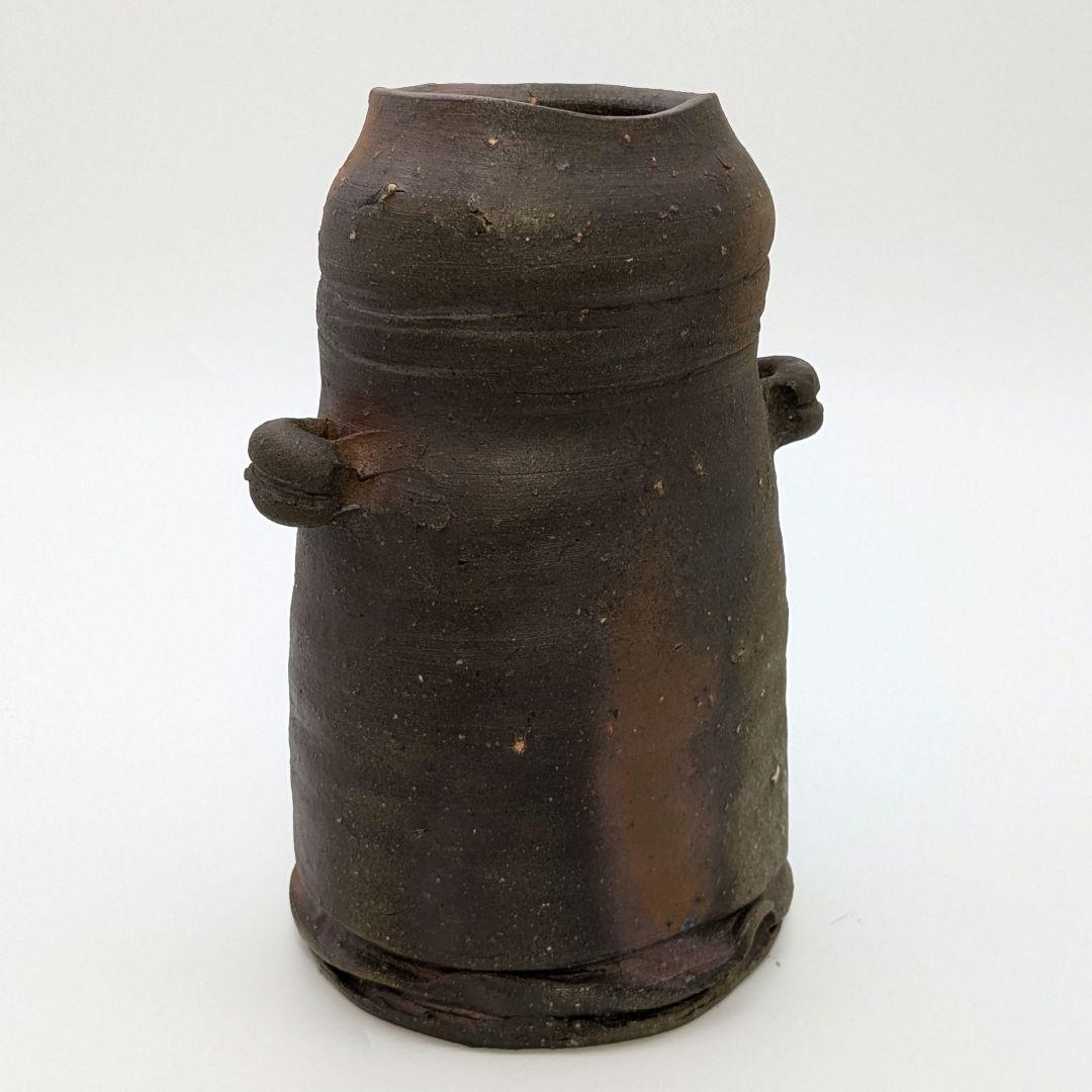 岡山県重要無形文化財 金重晃介 備前焼 耳付花入 共箱 花瓶 花器 置物 茶道具