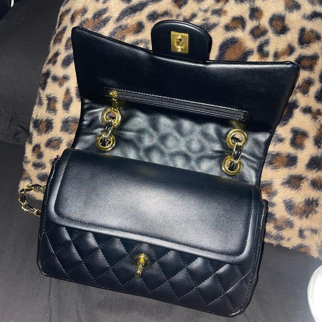 キルティング　ゴールドチェーン　ショルダーバッグ　ブラック　ラムスキン　2way