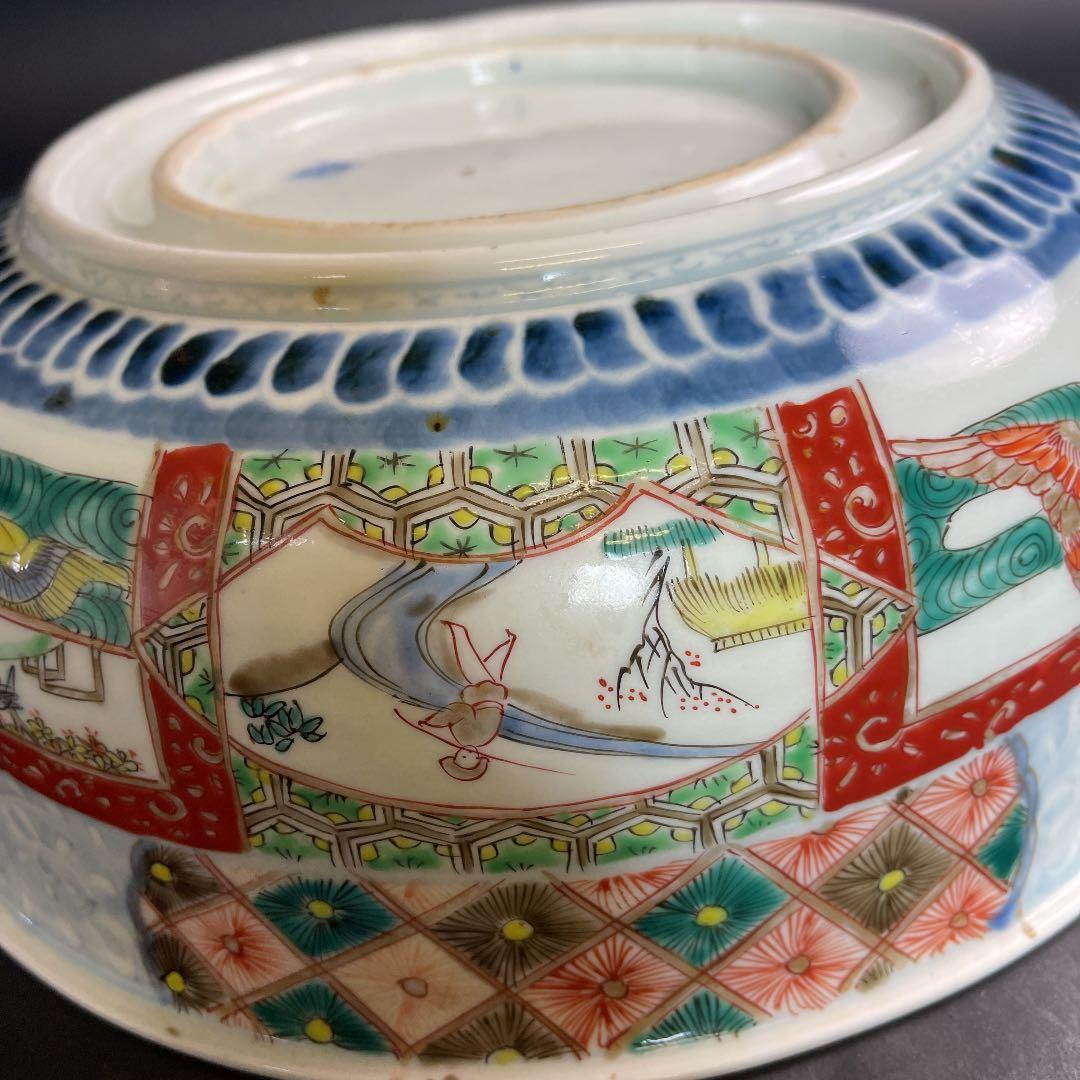 幕末〜明治時代 古伊万里 錦手 白蛸唐草大鉢 2200様感謝