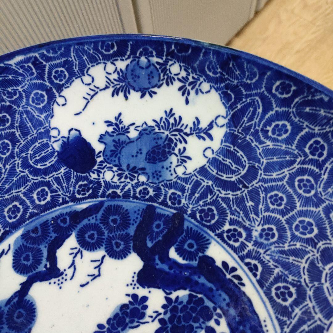 角皿 古伊万里 色絵 獅子 麒麟 七宝紋 唐花草 銘 明治 大正 訳あり 角