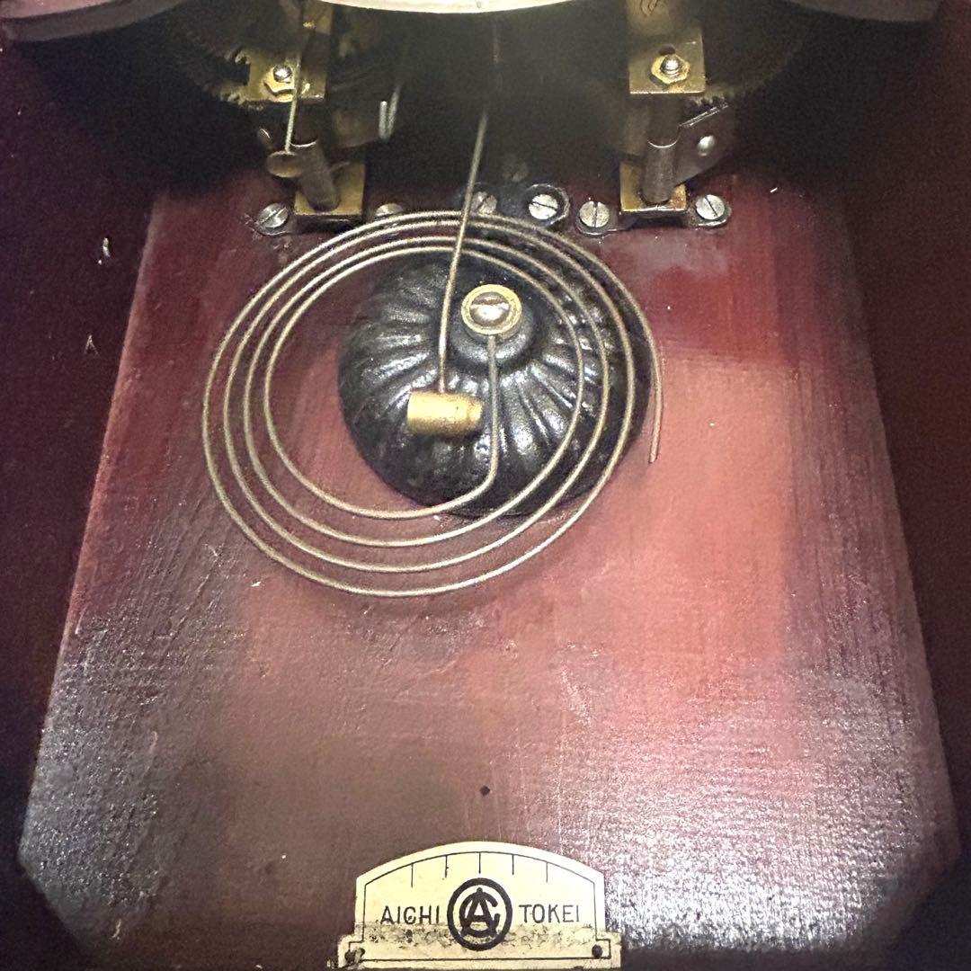 【匿名配送】Aichi 振り子時計　ゼンマイ式　手巻き鍵付　アンティーク　木製