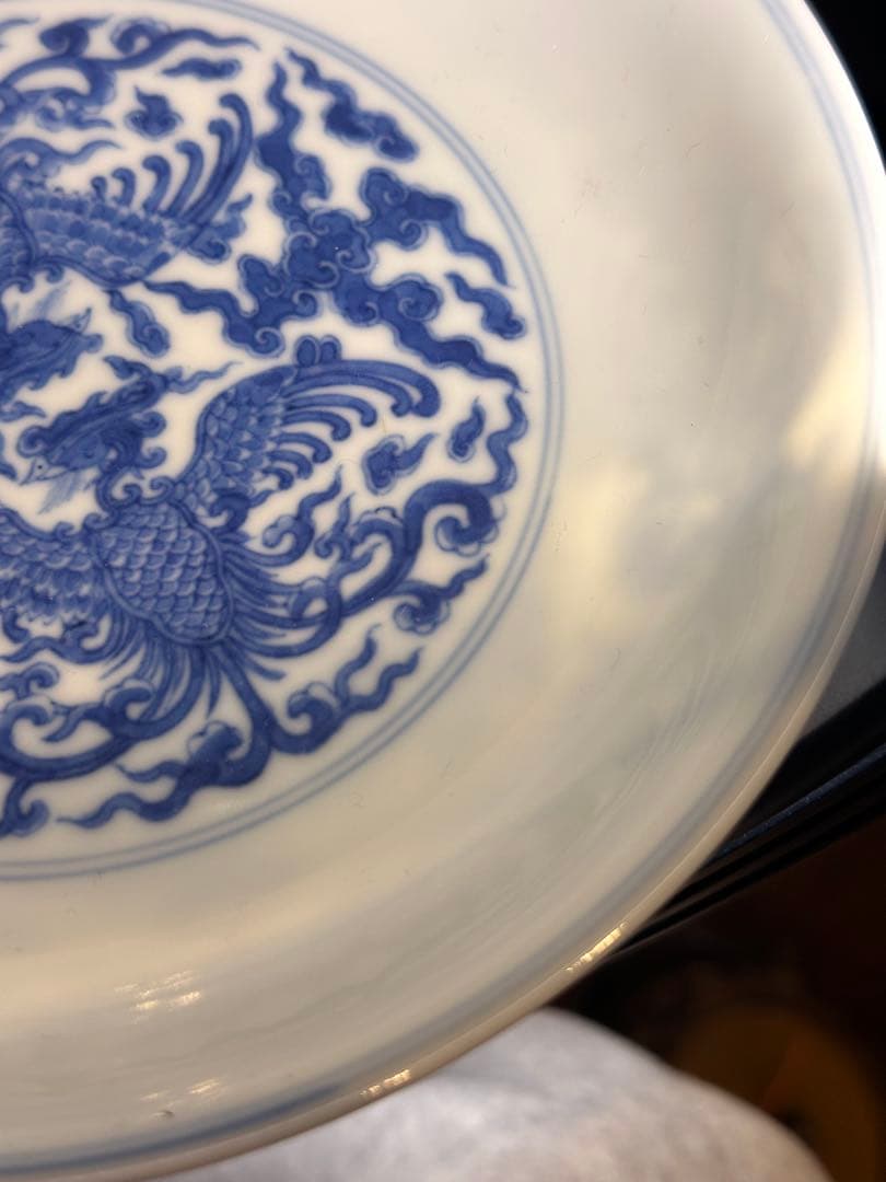 清代 大清雍正年製 底款 青花染付 対頭鳳文