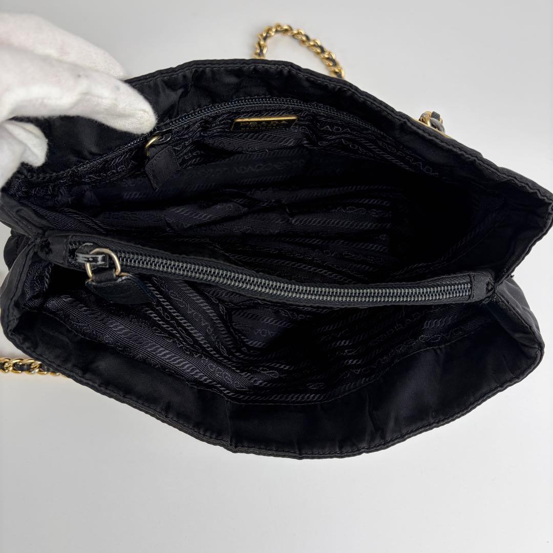 極美品 PRADA プラダ チェーン キルティング ショルダーバッグ ナイロン