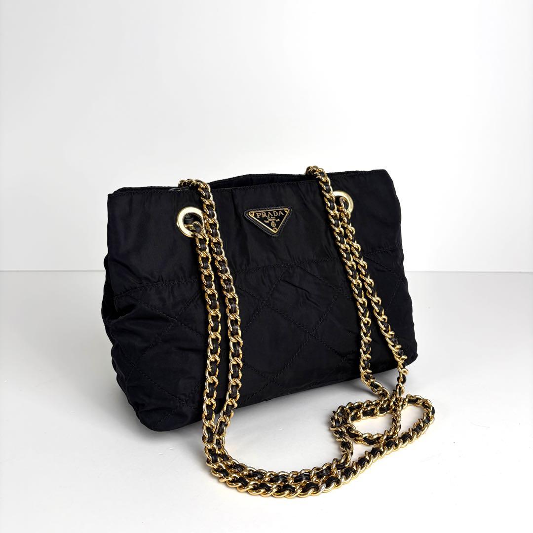 極美品 PRADA プラダ チェーン キルティング ショルダーバッグ ナイロン