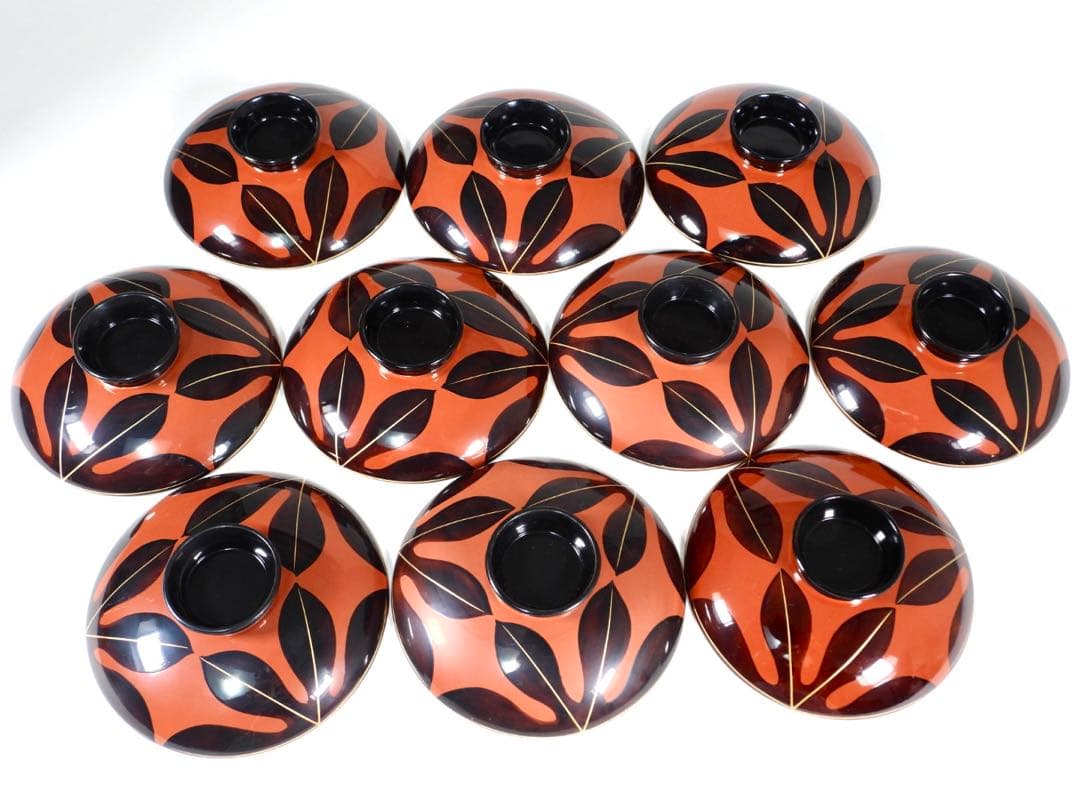 輪島塗 木製漆器 沈金 葉 蓋椀 吸物椀 汁椀 10客