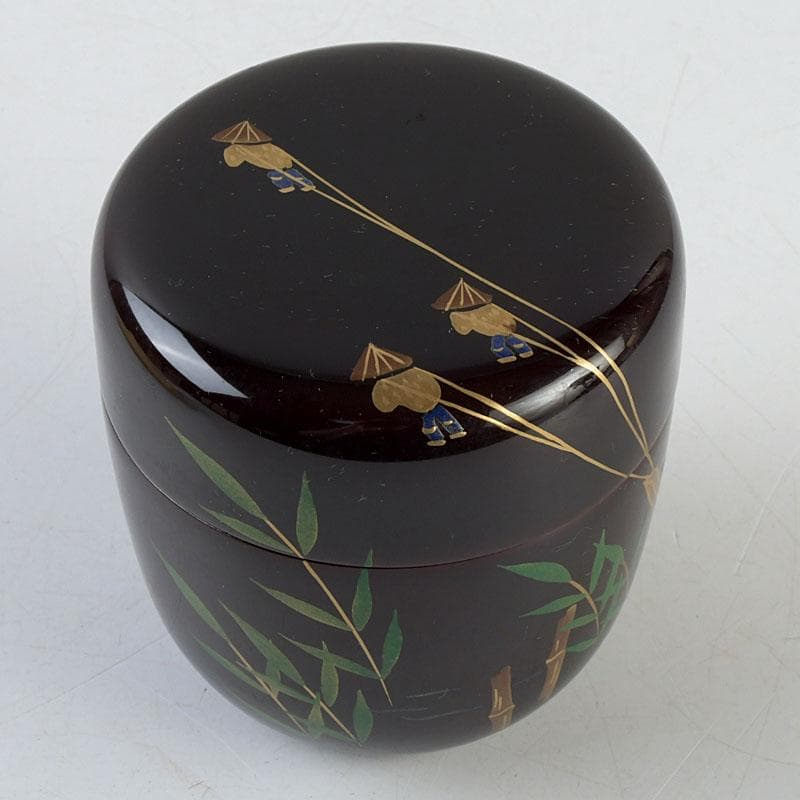 茶道具 蒔絵師 西村弘峰作 曳舟蒔絵 中棗 共箱 V 9343