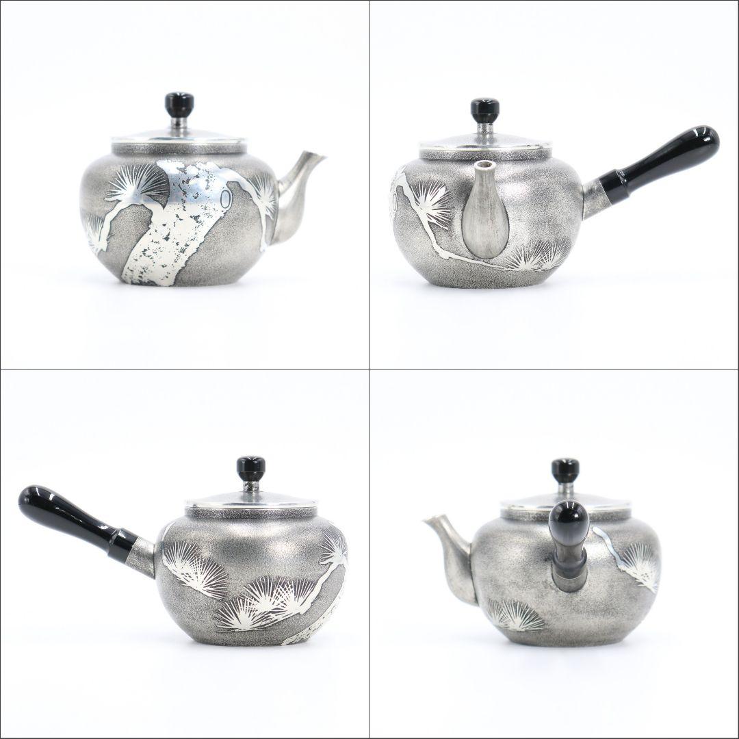 錫半製 茶器 急須 茶托 本錫上錫 歳寒三友図 松竹梅五君子 煎茶道具　M70