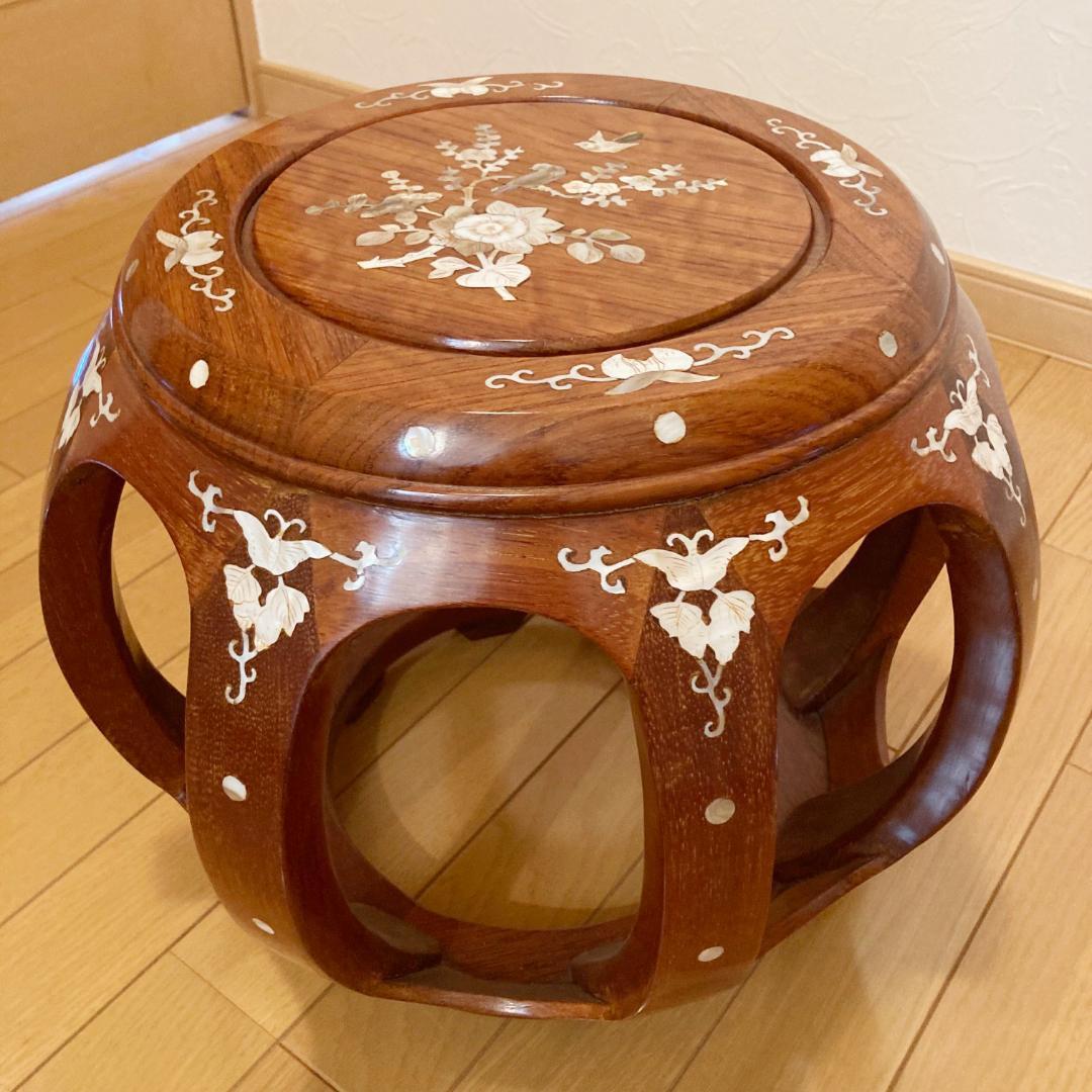 螺鈿細工 丸型座卓 丸椅子 スツール 腰掛け 中国美術 工芸品