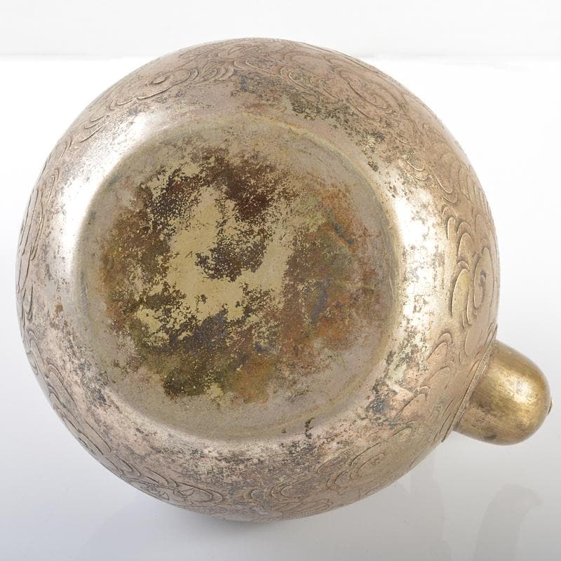 煎茶道具　黄銅　いぶし銀　彫金雲龍刻　湯沸し　薬缶　時代箱付　H　R6180B