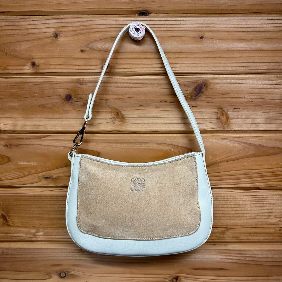 LOEWE ロエベ ミニサイズ ショルダーバッグ スエード レザー オフホワイト