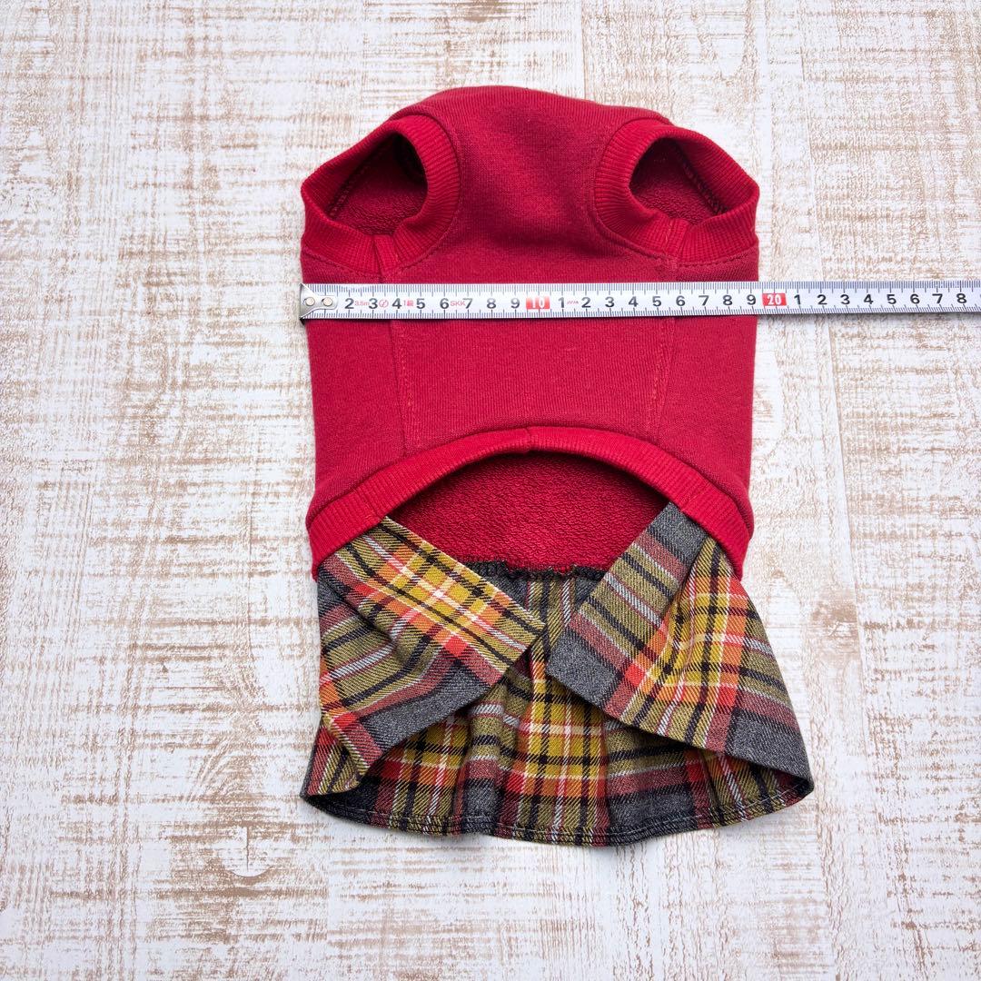 オーダーページ】犬服 赤ニット×グレーオレンジチェックツーピース