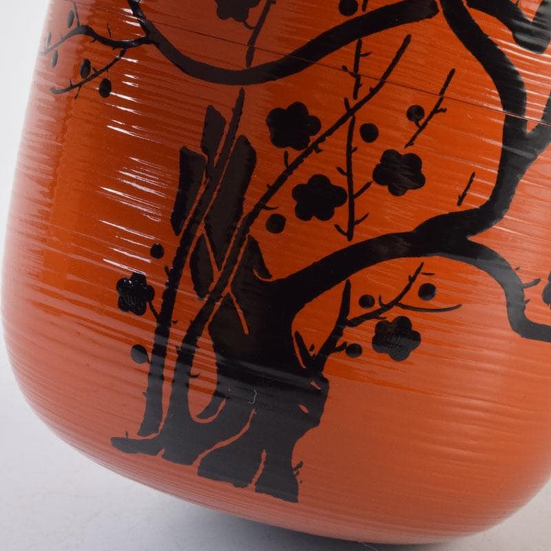 茶道具 山中塗 道場宗廣作 朱刷毛目 梅月蒔絵 大棗 共箱