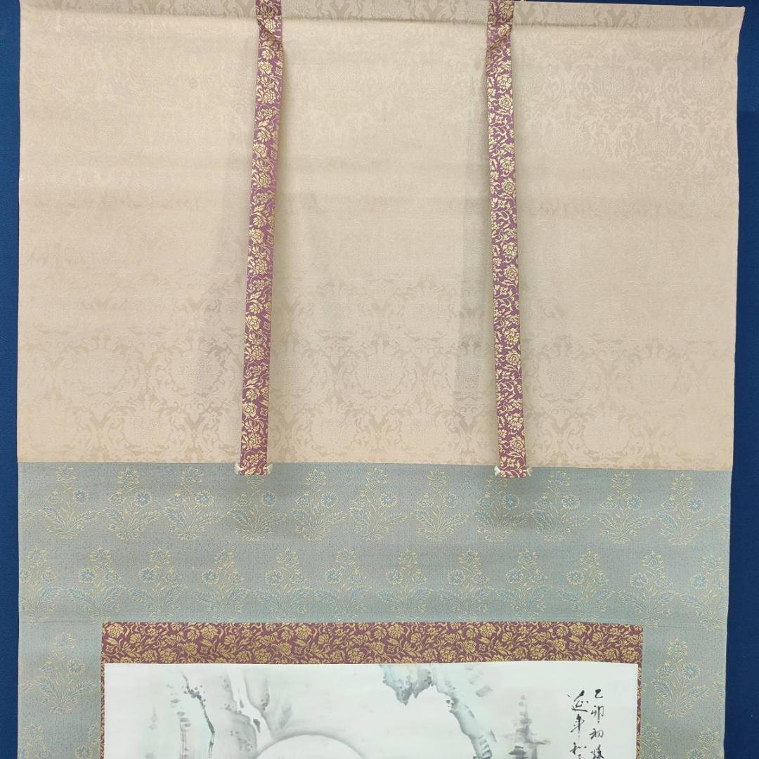 真作/延斗/白衣大士/観音図/人物/横物/桐共箱付/布袋屋掛軸A-453