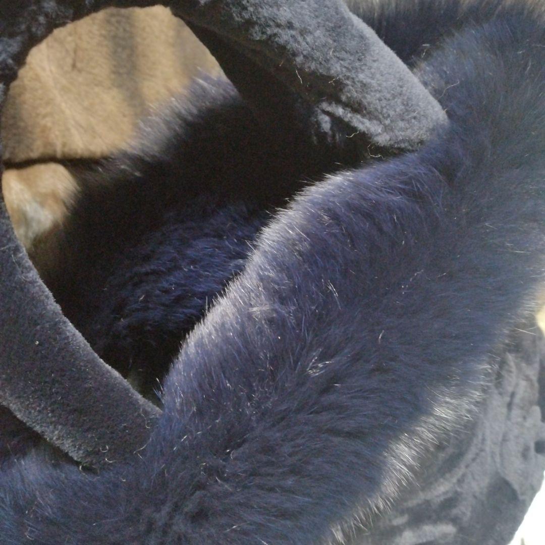 日本製✩新品未使用✩シェアードミンク✩ブルーフォックス✩ファーバッグ✩ネイビー系