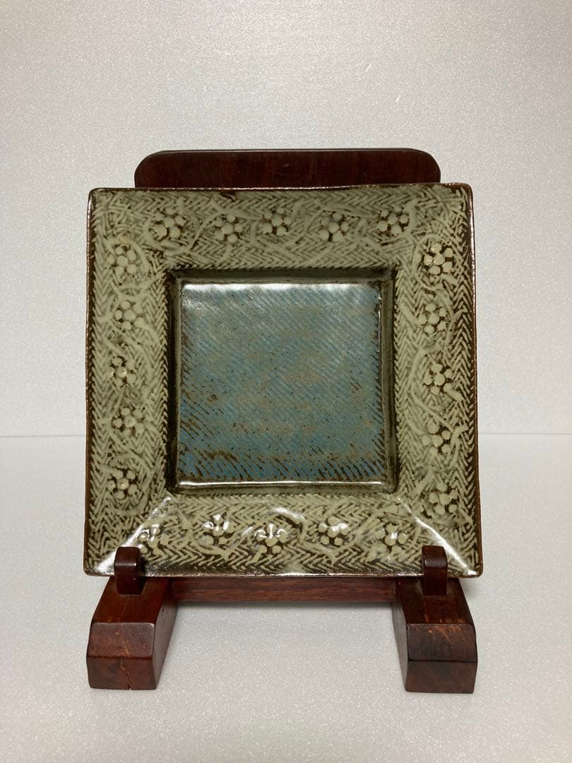 島岡達三　象嵌角皿　人間国宝　益子焼 島岡達三 益子焼 人間国宝 縄文象嵌角皿 民藝 濱田庄司の弟子