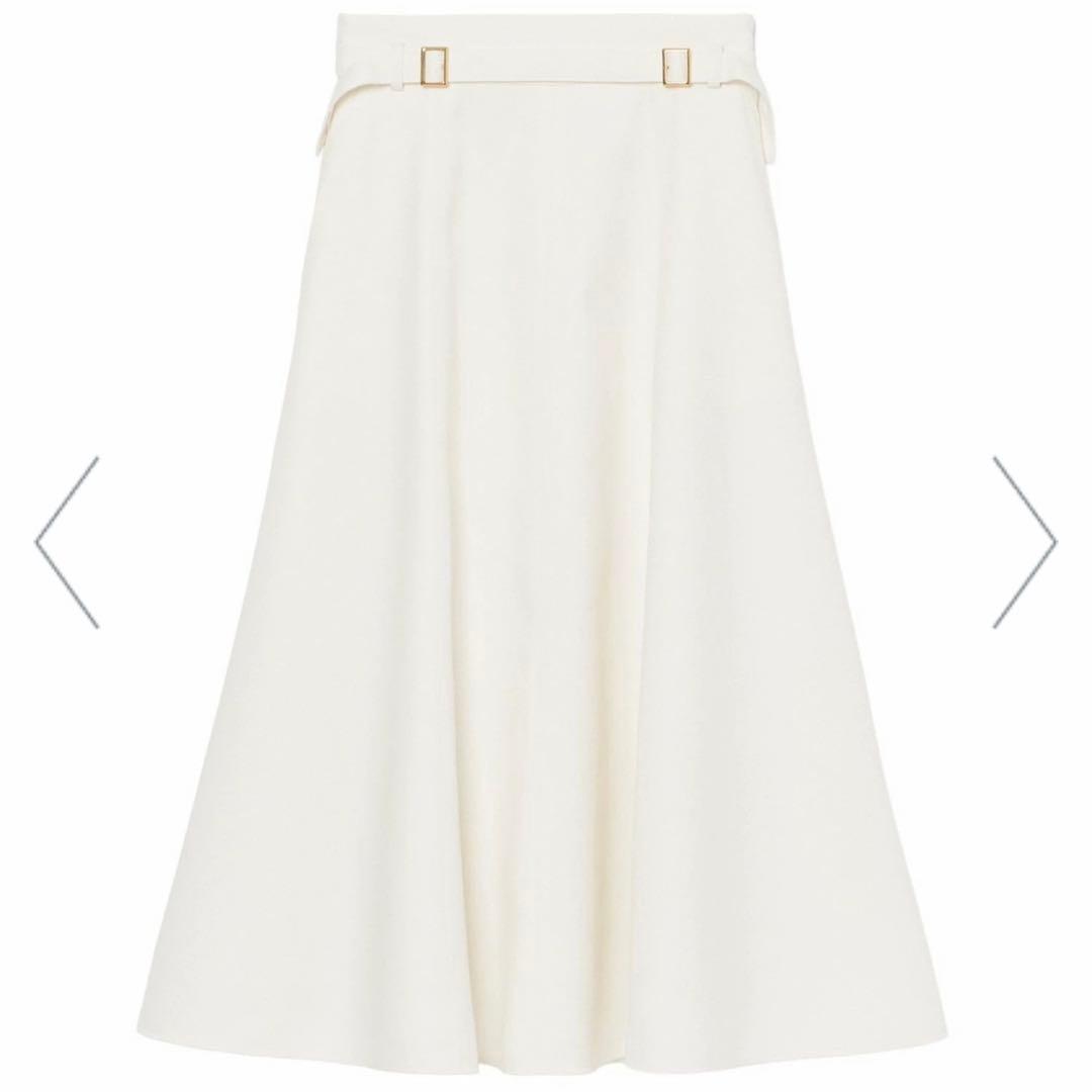 アナイ　ブライトツイルダブルバックル スカート 38 ホワイト　ANAYI