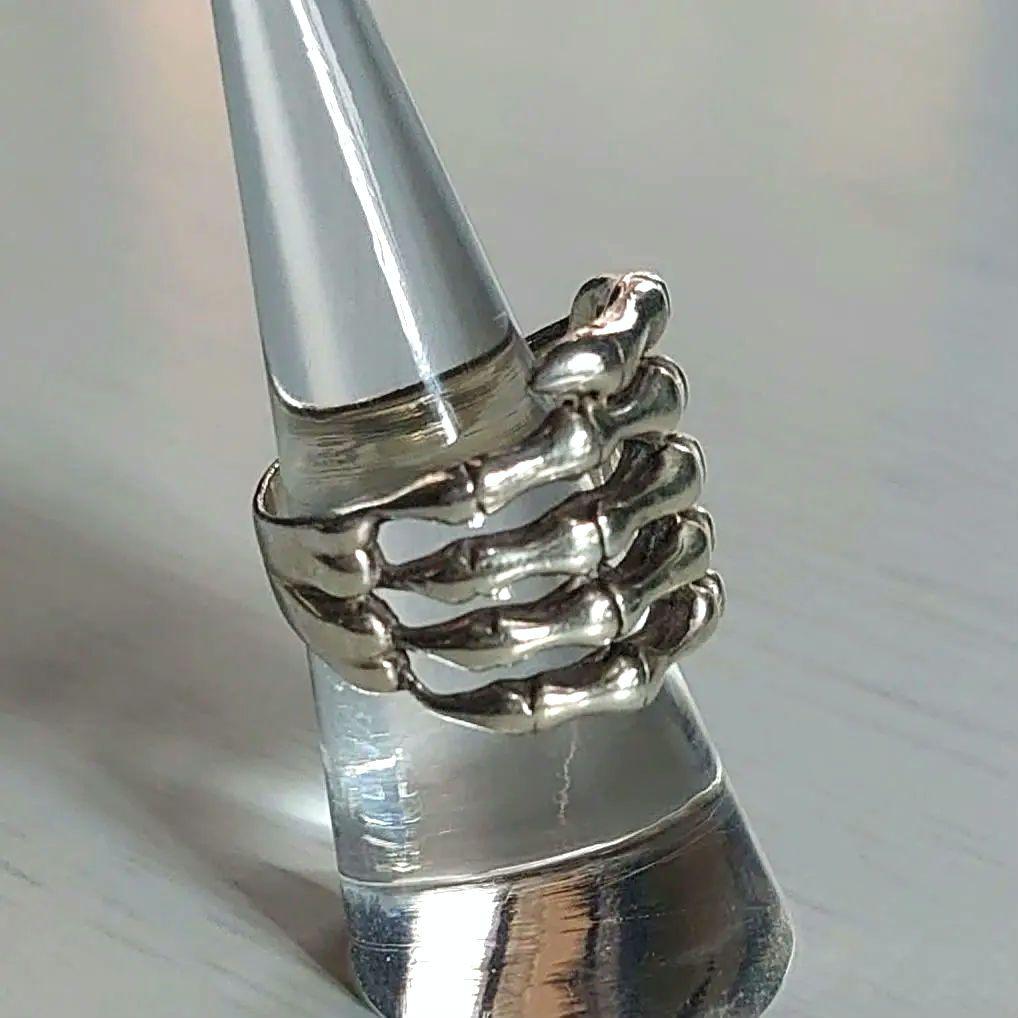 925刻印　ボーンハンド　ヴィンテージシルバーリング　スカルハンド　骸骨の手