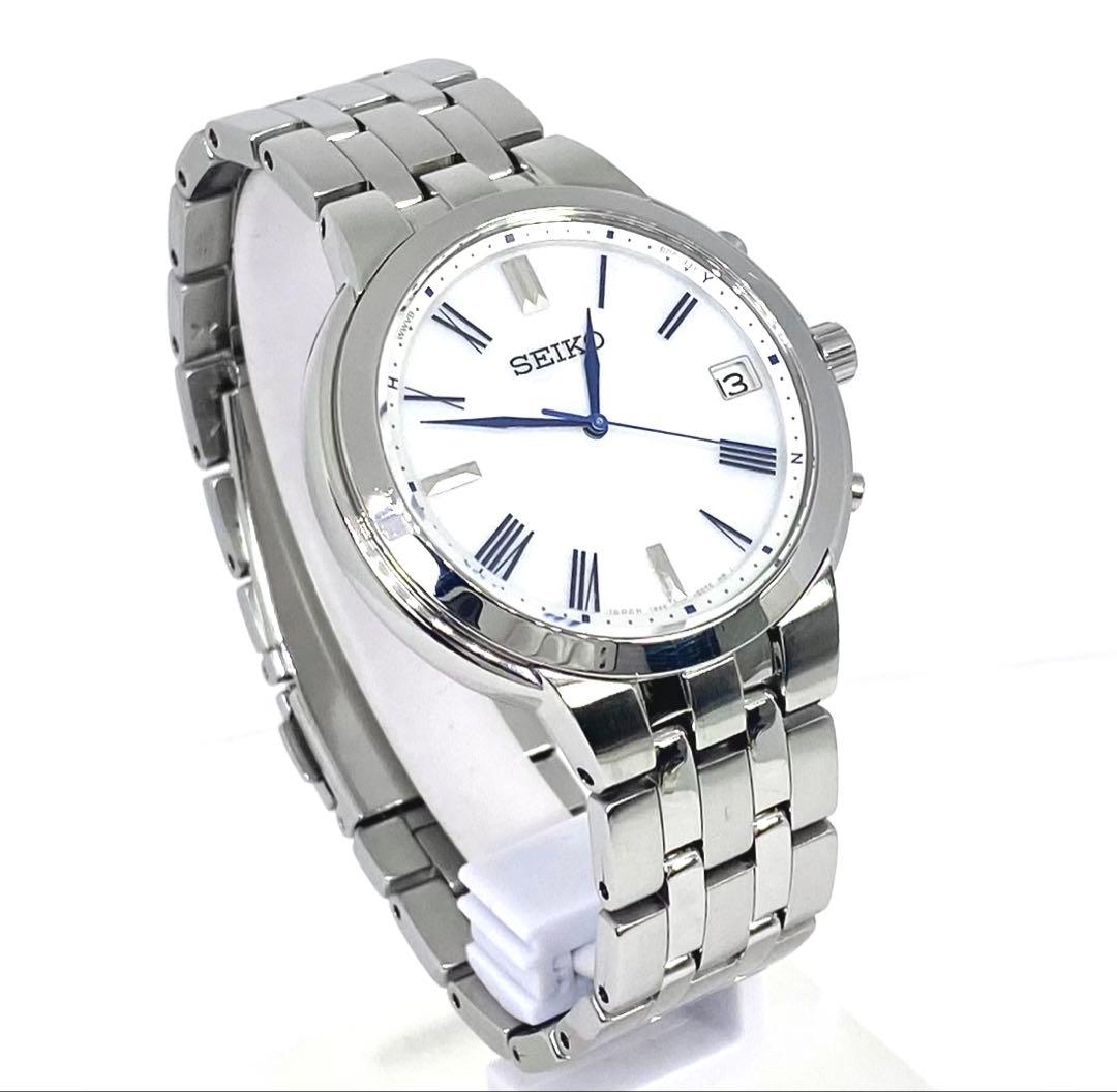 SEIKO☆セイコー☆電波ソーラー☆腕時計☆ホワイト文字盤×ブルー針☆日本製