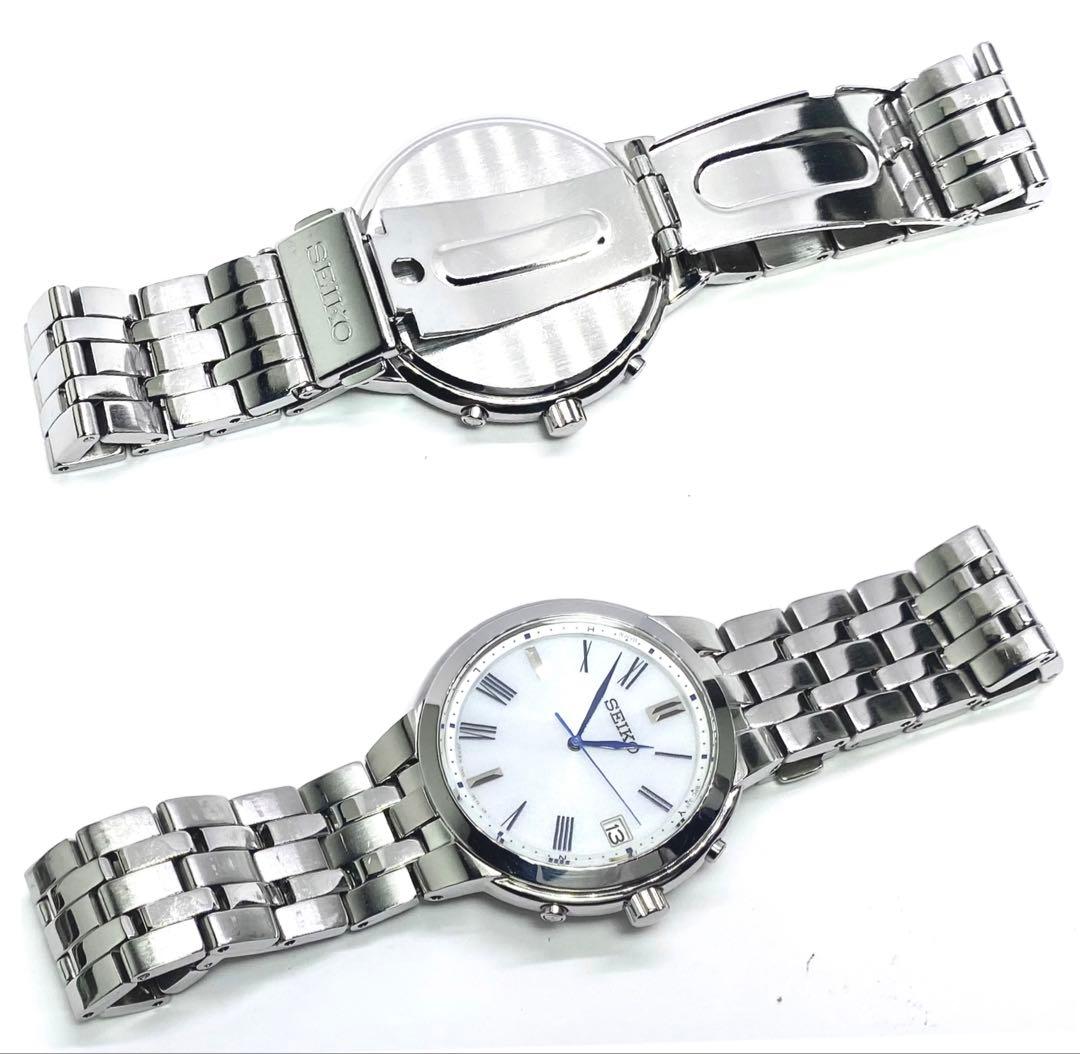 SEIKO☆セイコー☆電波ソーラー☆腕時計☆ホワイト文字盤×ブルー針☆日本製