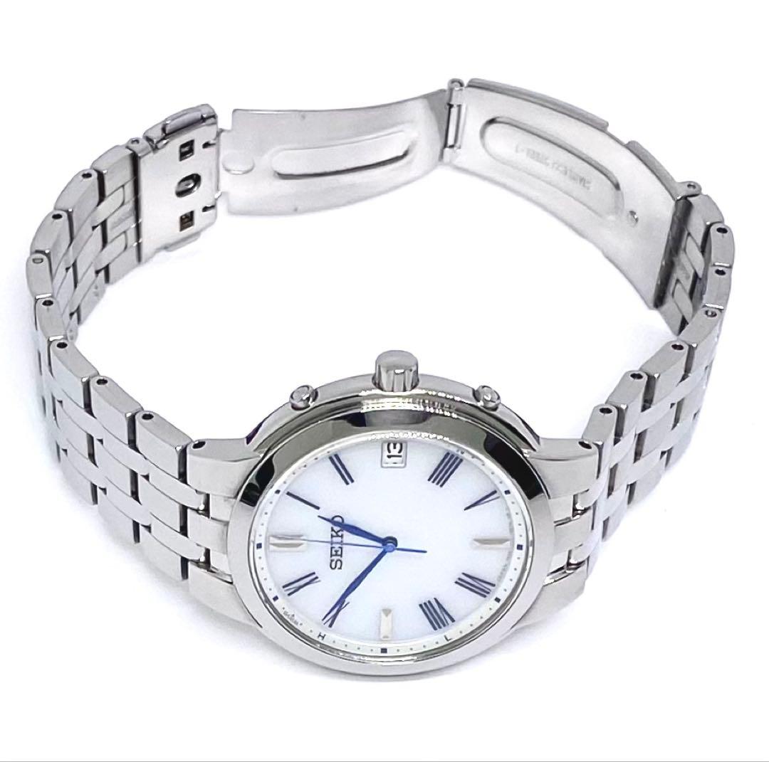 SEIKO☆セイコー☆電波ソーラー☆腕時計☆ホワイト文字盤×ブルー針☆日本製