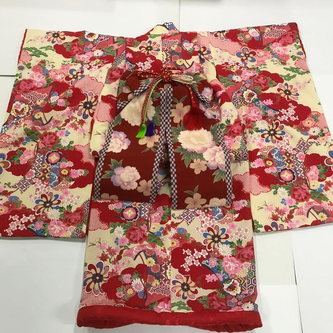 七五三　舞妓　女の子着物　アンティーク調　ちりめん　絞り柄　桜　だらり帯