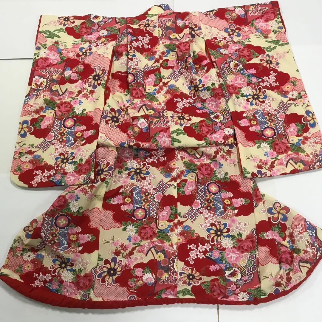 七五三　舞妓　女の子着物　アンティーク調　ちりめん　絞り柄　桜　だらり帯