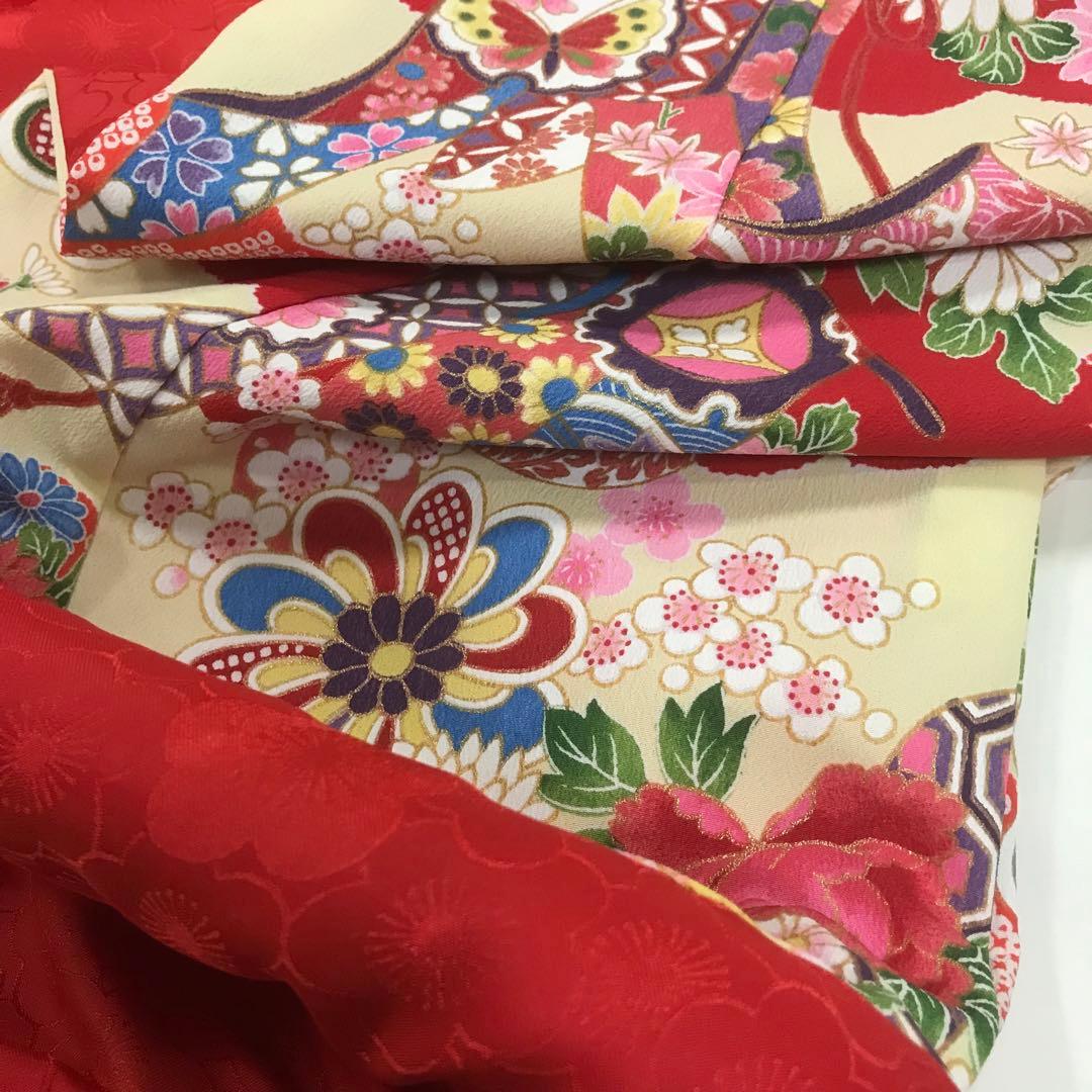 七五三　舞妓　女の子着物　アンティーク調　ちりめん　絞り柄　桜　だらり帯