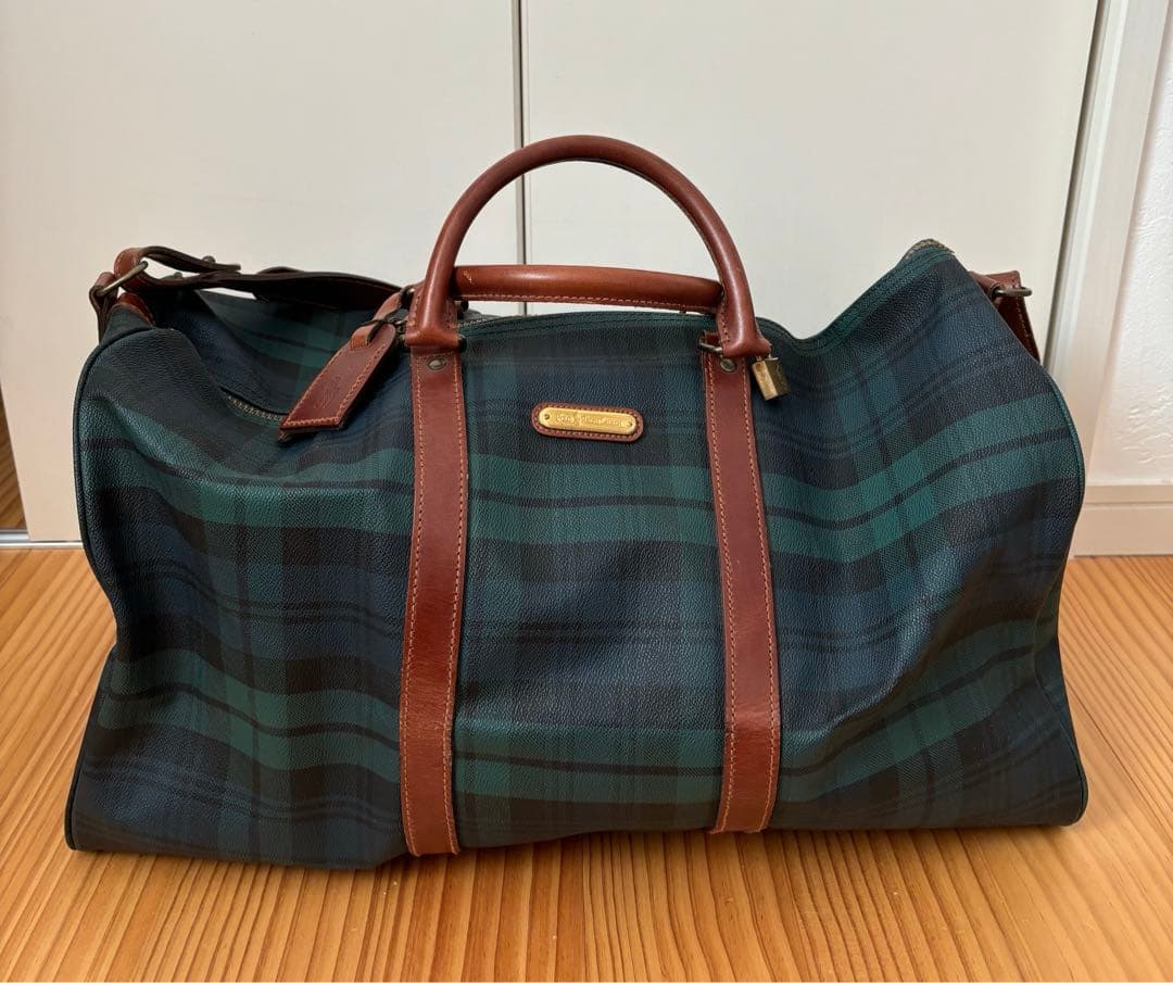 ポロラルフローレン! ボストンバッグ ダークグリーン チェック柄 大