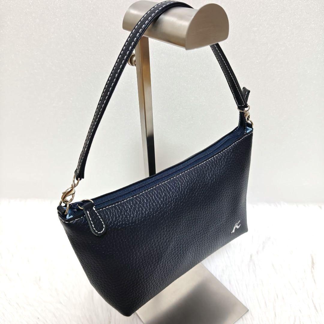 【極美品】キタムラ ショルダーバッグ 2way シュリンクレザー ロゴ刺繍
