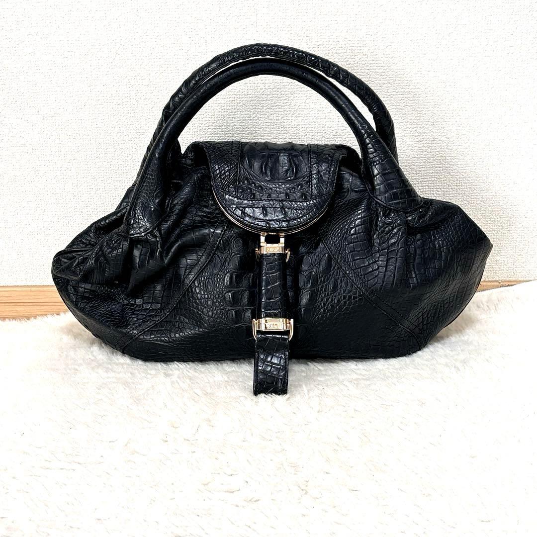 FENDI フェンディ スパイバッグ クロコ型押しレザー ブラック