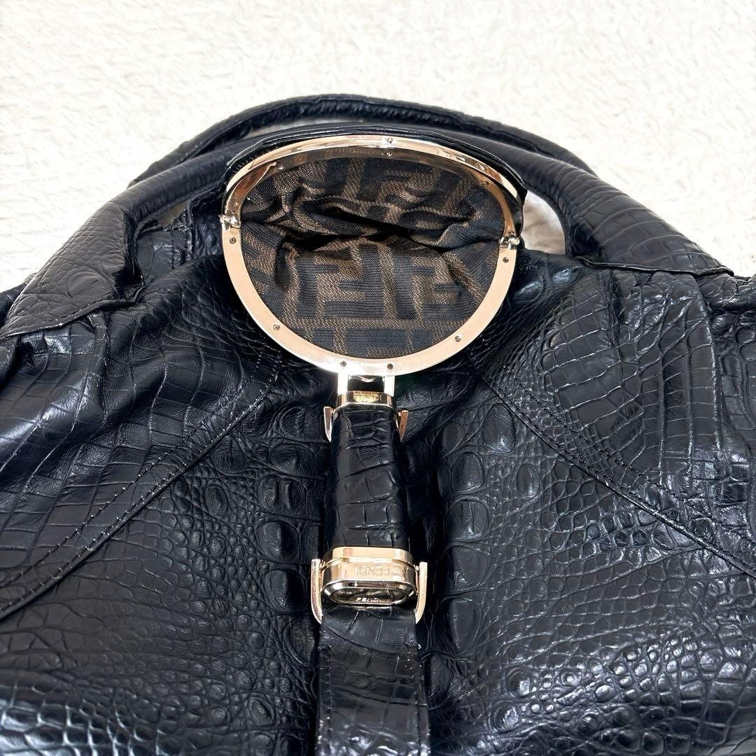 FENDI フェンディ スパイバッグ クロコ型押しレザー ブラック