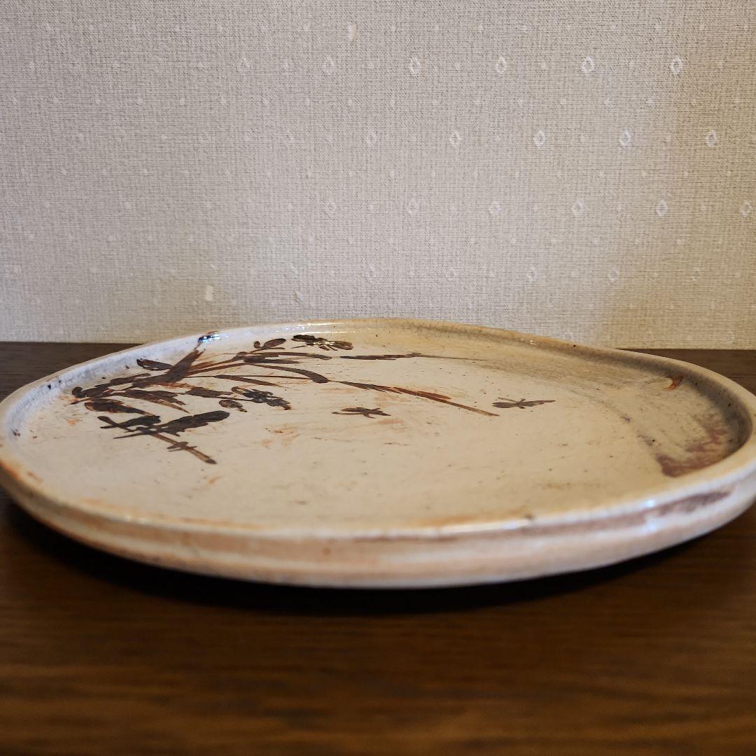 慶應 江戸後期 絵瀬戸 鉄絵 石皿 秋草行灯皿 油皿