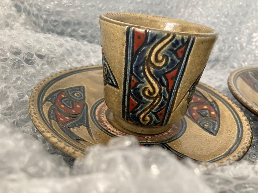 やちむん 希少 魚紋清次カップ ソ サ 工芸品沖縄やちむん 食器やちむん