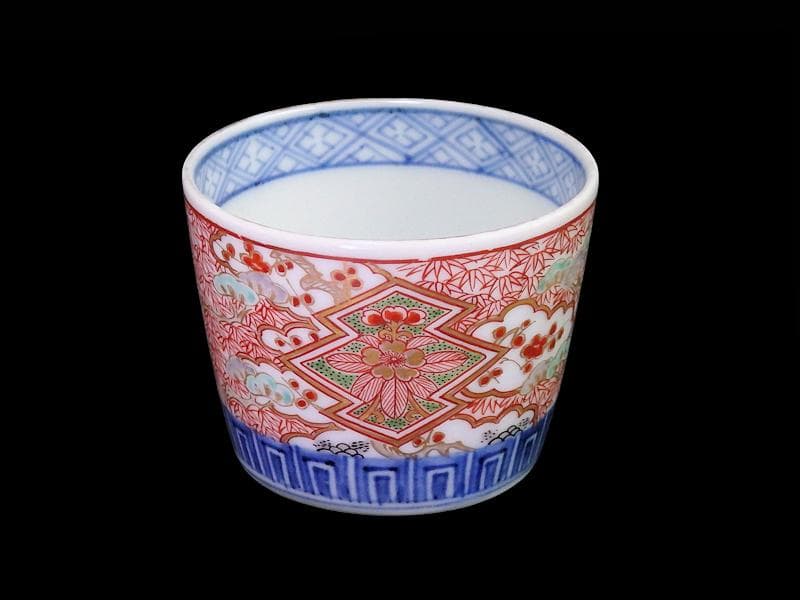 古伊万里　金襴手　松皮菱に松竹梅の図　蕎麦猪口　D385AS-CUb