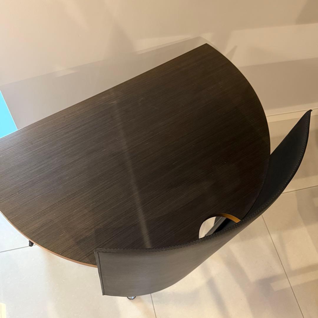 イタリア製 90年代ヴィンテージ 半円形デスク ミシン足と本革PCデスク